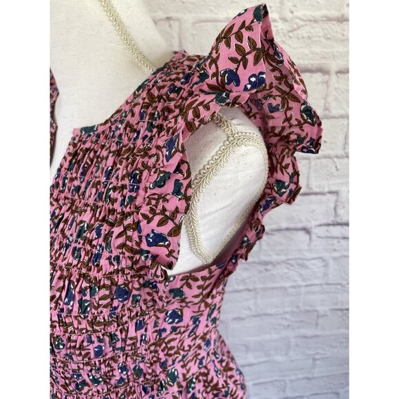 J.Crew Flutter Sleeve Floral Smoked Midi Sun Dress Size Small - Picture 3 of 13